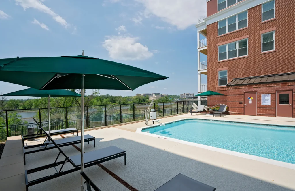 pool with deck seating
