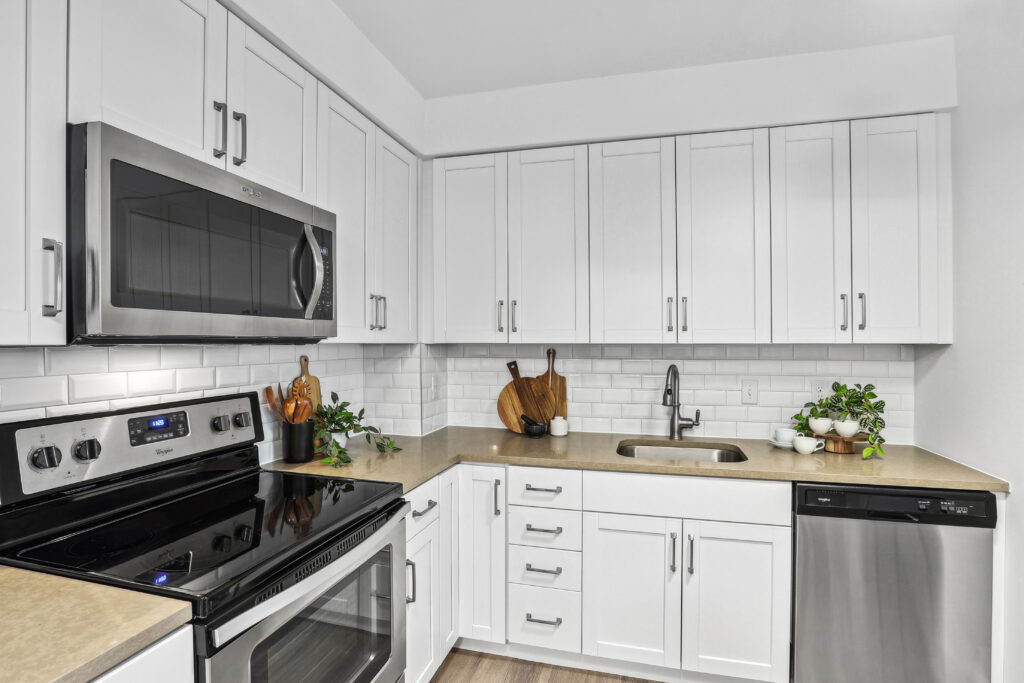 Kitchen with stainless steel appliances