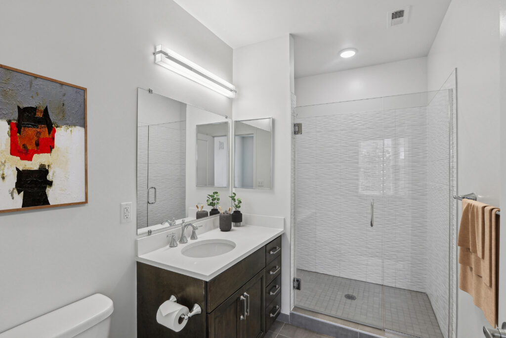 Bathroom with glass shower stall